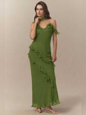 De La Vali Hemera Ruffled Silk Scarf Maxi Dress NWT